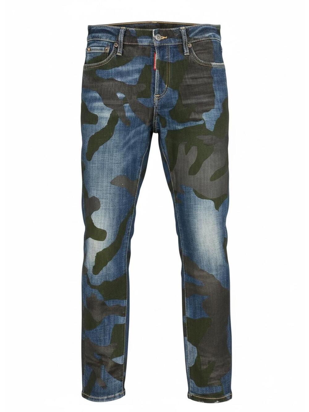 Dsquared2 Men's Skater Jean Camo Print Blue Denim IT38 NWT S75LB0147